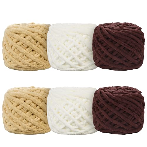 Image of 6 Pack Plush Chenille Chunky Yarn for Crocheting 100g(54.6yd) - Bulky Thick Fluffy Yarn for Knitting- Soft Velvet for Baby, Blanket Knitting Blanket Yarns- Amigurumi Yarns (C)
