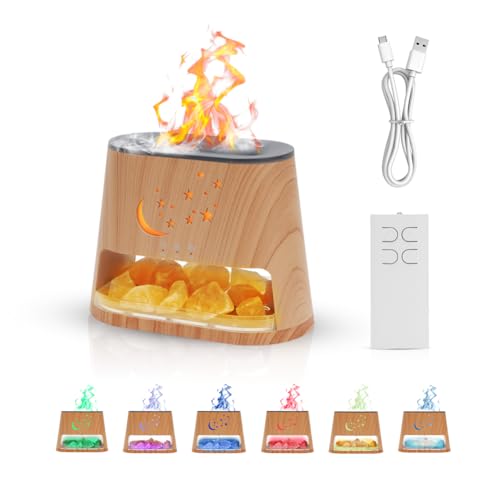 Gohytal Diffusore di Olio Essenziale, Diffusore di aromi con Salt Range Pakistan Ultrasuoni Aromaterapia con Luce a Effetto Fiamma 7 Colori Effetto Fiamma Diffusore per da letto Yoga Cameretta