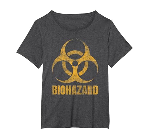 Biohazard Symbol - Distressed Weathered Look - Halloween Fun T-Shirt, Women's Plus, Dark Heather Grey, 6X