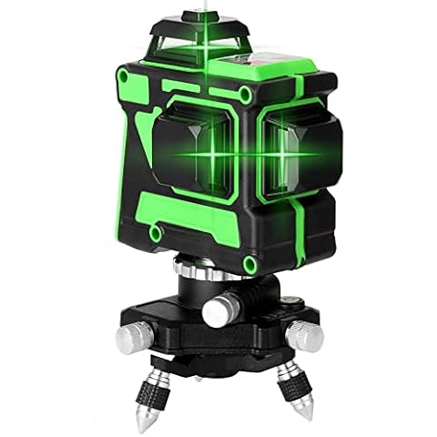 12 Lines Laser Level 360° Rotary 3D Green Beam Straight Line 3 Plane Cross Line Laser Self Balancing Rechargeable Rotary Base 3D Alignment IP54 Self Cross Measure Tool Cover