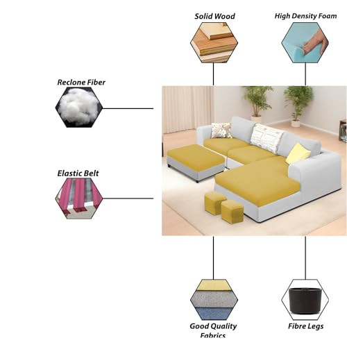Image of Koza RHS 4 Seater L Shape Sofa Set with Center Table for Living Room (Yellow Grey Fabric) Premium Fabric Sofa