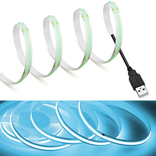 Image of MDee】COB LED Strip Lights Crystal Blue 13.12ft /4m USB Powered 5V Flexible LED Tape Lights with USB Connector CRI 90+ 800LM /m 320LEDs /m for Indoor and Outdoor Decor(Crystal Blue 13.12ft /4m)