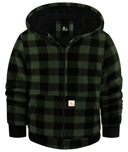 Image of V VALANCH Boys Flannel Jacket Hooded Fleece Lined Zip-up Hoodies Plaid Coat for Kids
