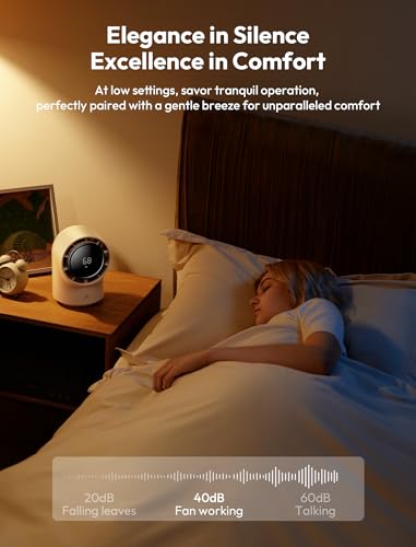 Image of Aecooly Touch Control Desk fan, 100 Speeds Quiet Digital Display Small Table Fan, 4000mAh Battery Powered Desktop Fan for Bedroom, Bedside, Office, Travel -Beige