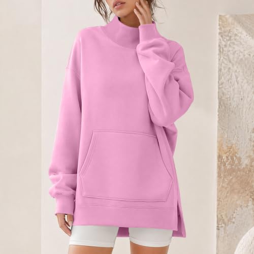 Oversized Mock Neck Sweatshirt Women Soft Fleece Pullover Tunic Sweatshirts - image 5