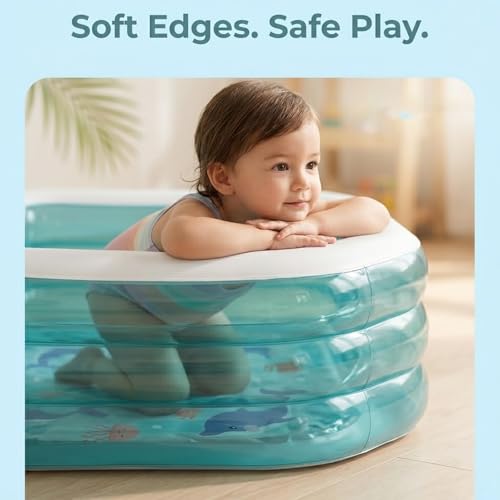 Image of EYUVAA LABEL Oval Inflatable Pool for Kids & Family 5.5 Feet Large Swimming Pool with 3-Layer Thick PVC Design Outdoor Water Pool for Backyard, Terrace & Sun Bath