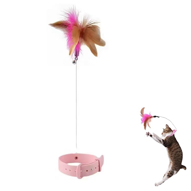 EFYUE Cat Feather Toy Novelty Cat Toy Headwear Feather + Bell?Silicone Material, Soft and Comfortable (Pink)