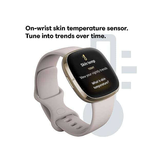 Fitbit Sense Advanced Smartwatch with Tools for Heart Health, Stress Management & Skin Temperature Trends, White/Gold, One Size (S & L Bands Included) - Image 5