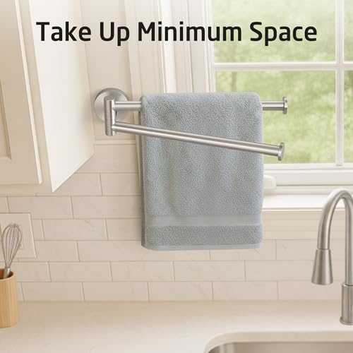 KES Kitchen Swivel Towel Rail 9-Inch Wall Mounted, Swing Out Towel Rack with 2-Arm SUS 304 Stainless Steel Brushed Finish, A2106S23-2