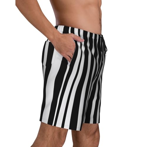 Black & White Stripe Print Men's Beach Pants Lightweight Quick-Dry Swim Pants with Mesh Lining for Men3