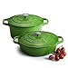 Produktbild ProCook - Bratentopfset aus Gusseisen - induktionsgeeignet - 2-teiliges Set - in schattiertem Grün - emailliert - Bräter - Schmorpfanne - Schmortopf