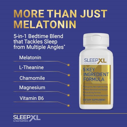 SleepXL Sleep Supplement Non-Habit-Forming Formula - Fall Asleep Faster & Sleep Longer - 5 key ingredients include Melatonin, L-Theanine, Chamomile, Magnesium & Vitamin B6 (60 Capsules, 30 Servings) - Image 3