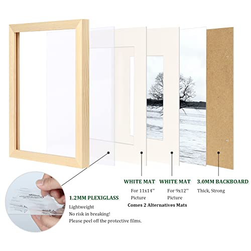Egofine 12X16 Picture Frame Natural Wood With Plexiglass Made Of Solid, Display Pictures 9X12/11X14 With Mat Or 12X16 Without Mat For Tabletop And Wall Mounting #TOP2