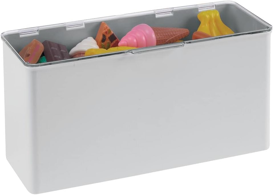 mDesign Plastic Household Stackable Storage Organizer Box with Hinged Lid for Bedroom, Bathroom, Entryway, Hallway, Kitchen, Garage, Playroom, or Craft Room - Lumiere Collection - Light Gray/Clear