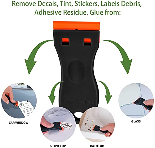 Image of Plastic Razor Blade Scraper, Scraper Tool with 20 PCS Plastic Razor Blades for Removing Labels Adhesive Decals Sticker from Windows Glass (Black)