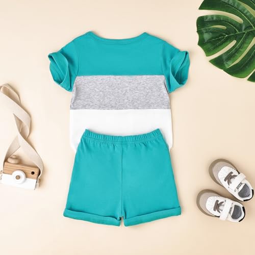 Image of Toddler Boy Clothes Baby Summer Outfit Patchwork Tee Shorts 12M-4T