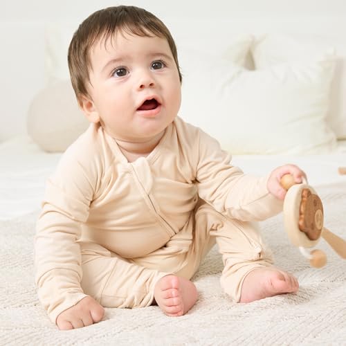 Newborn Baby Clothes with Viscose from Bamboo, 2-Way Silent Zipper Long Sleeves Jumpsuit for Boys and Girls2