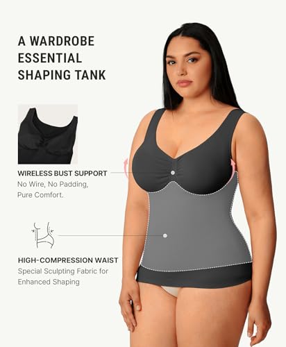 Image of FeelinGirl Women Tank Tops Shapewear: Tummy Control Compression Tank V Neck Seamless Body Shaper Camisole Tops for Women