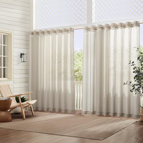 Elrene Sheer Extra Wide Indoor/Outdoor Sheer Grommet Window Curtain Panel, 22416NAT, 100% Polyester, Natural, 114" x 84" (1 Panel)