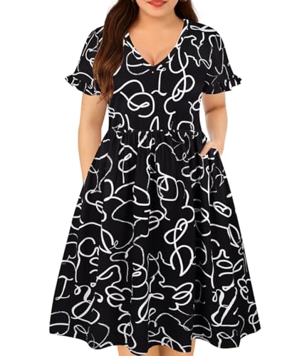 Image of RITERA Plus Size Dresses for Curvy Women Summer Spring Womens Dress V Neck Short Sleeve Casual Dress with Pockets XL-5XL