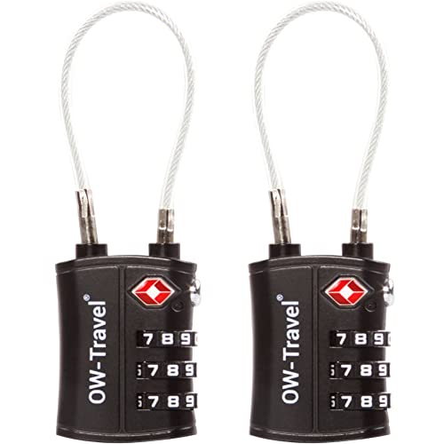 Cadenas Cable TSA pour Valise. Cadenas Code 3 Chiffres Antivol pour Bagages Casier Rangement Tente Camping. TSA Bagages Combinaison USA. Accessoires de Voyage Avion: Serrure Valise TSA 007 2 Pcs Noir