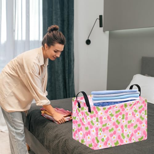 Image of Gift Toy Storage Basket for Girls and Boys, Storage Organizer for Nursery Hamper Home Bedroom Laundry Hamper Shelf Easter Baskets (Pink Cherry)