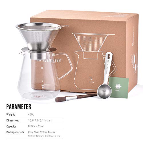 Pour Over Coffee Maker, Soulhand Pour Over Coffee Brewer With Stainless Steel Coffee Filter, 5 Cups Large Capacity Dripper Coffee Maker Pour Over With Coffee Scoop, Coffee Brush - 800Ml/28Oz #TOP7