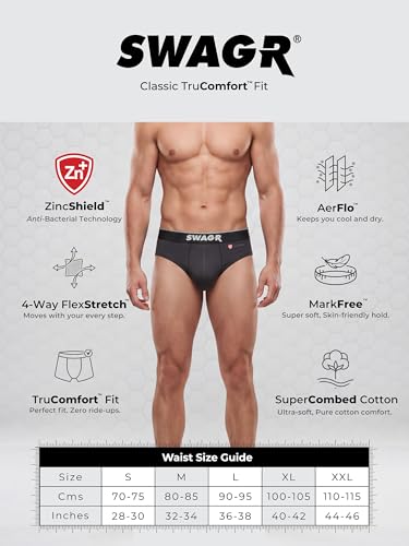 Image of SWAGR 5 Pack Men's Super Combed Cotton Underwear Briefs | Classic TruComfort Fit | Powered by ZincShield Anti-Bacterial Tech | Aerflo Breathability | 4-Way FlexStretch | SOXCO Style SG03
