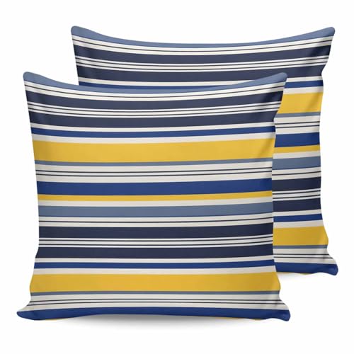 Outdoor Waterproof Throw Pillow Covers Set of 2 Yellow Stripes Lines Pillowcases...