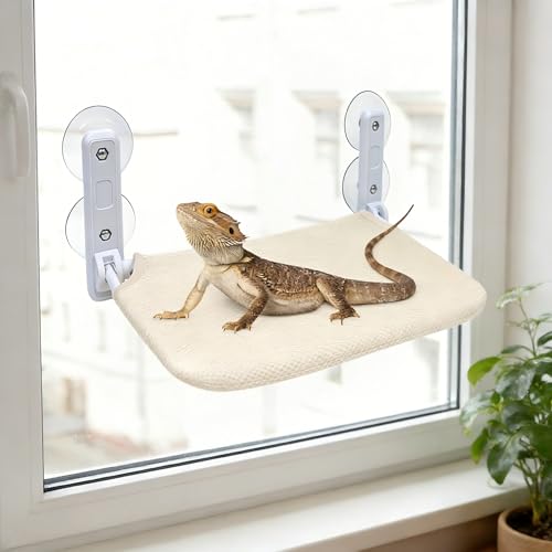 Large Bearded Dragon Hammock Foldable Reptile Lounger with Powerful Suction Cup Soft Lizard Window Perch Reptile Bed Breathable Bearded Dragon Accessories for Lizard Gecko Chameleon