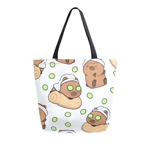 Extra Large Shoulder Tote Bag for Travel Beach Weekender Gym Capybara Cucumber Pattern Reusable Grocery Canvas Shopping Bag