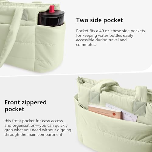 Image of Puffer Tote Bag for Women Quilted Nurse Bag Lightweight Work Bag for Teacher Travel Handbag with Multiple Pockets