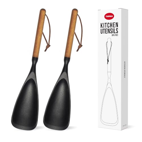 Silicone Cooking Spoon Spatula for Nonstick Cookware,Heat Resistant,12.8" | 2-Pack,Multifunctional Spoonula for Serving, Mixing, Stirring, Scooping,with Wooden Handle,Sturdy,BPA-Free(Black) - image 1