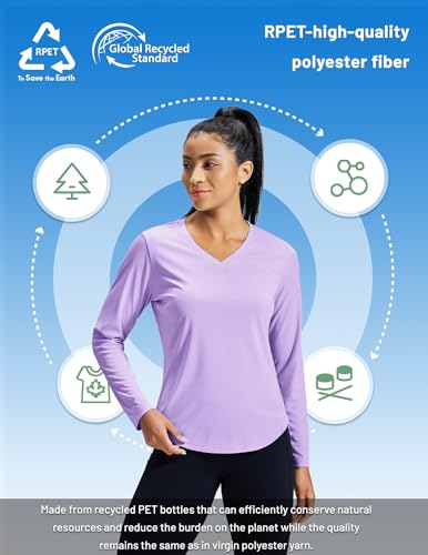 Image of MIER Womens Long Sleeve Sun Shirt UPF 50+ Quick Dry V-Neck Workout Tops