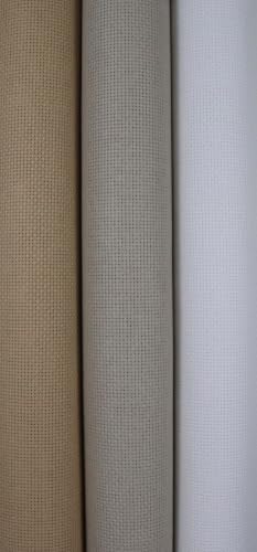 Image of KCS 3 pc of 15 inch x 18 inch(38cmx45cm) 16 Count Cross Stitch Cotton Aida Cloth Needlework Rolled Fabric Box,16CT,Khaki+Pearl Grey+White