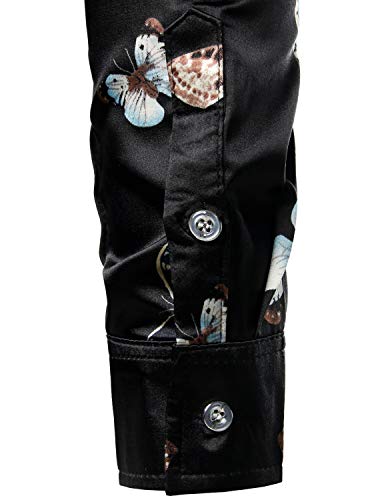 Image of ZEROYAA Men's Luxury Printed Silk Like Satin Button Down Dress Shirt for Party Prom