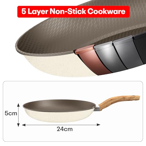 Image of Rioware Non-Stick Maifan Frying Pan (3L) | 5-Layer Non-Stick Coating | Induction, Ceramic, Electric & Gas Compatible | Dishwasher Safe |Multipurpose Pan for Eggs, Stir-Fry (24CM, Maifan Frypan Black)