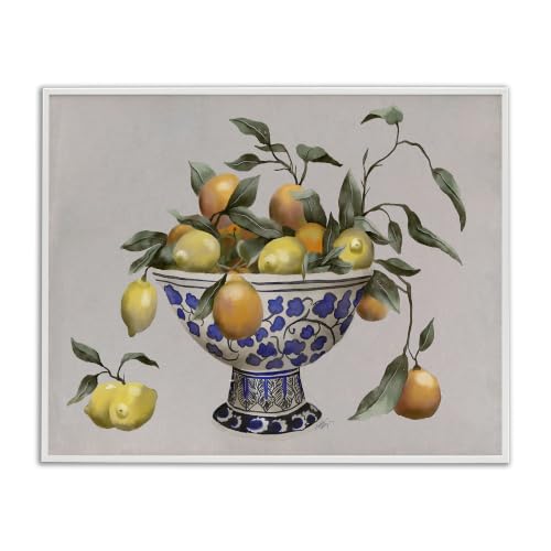 'Mixed Citrus Fruits Leaves Patterned Pottery'| Framed Giclee Art