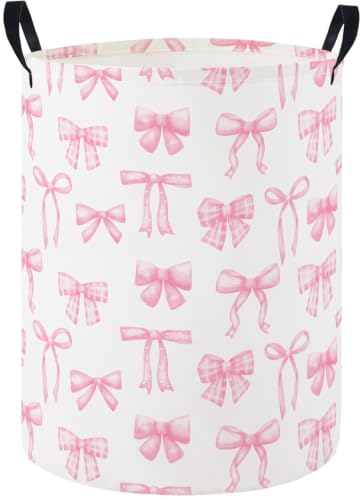 Image of Girls Laundry Hamper Basket, Pink Bowknots