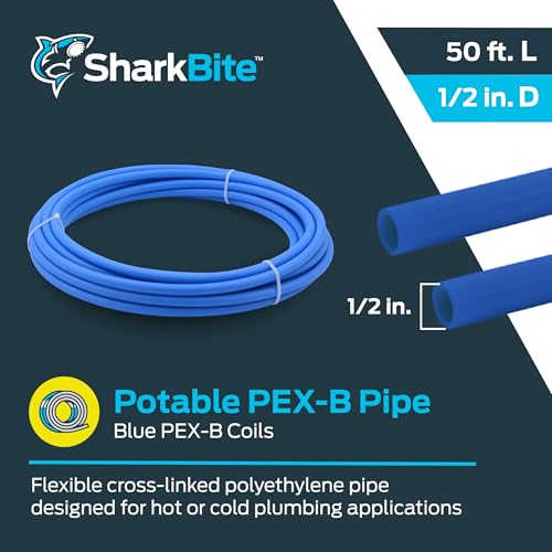 Image of SharkBite 1 /2 Inch x 50 Feet Blue PEX-B, Made in the USA, Flexible Water Pipe Tubing for Plumbing, U860B50