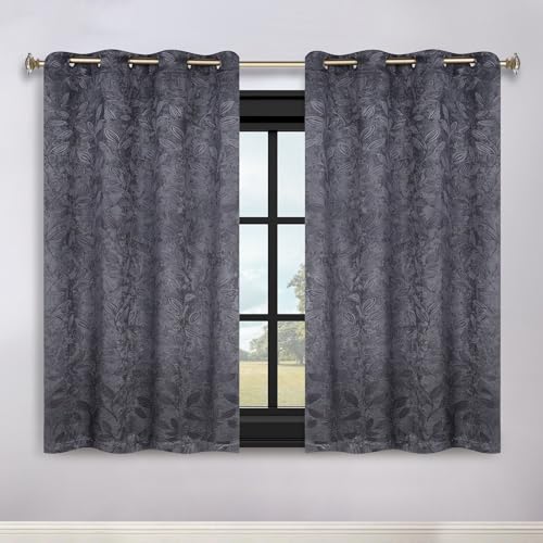 SUPERIOR Semi Blackout Curtains - Modern Leaves - 42" x 63" - Grommet Header - Thermal Insulated, Sun Blocking & Room Darkening Drapes for Bedroom, Living Room - Set of 2 Panels - Charcoal