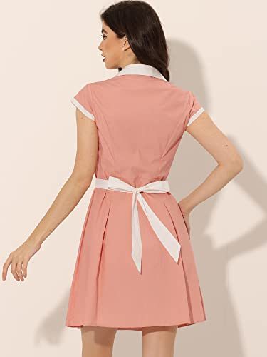 Image of Allegra K Women's Vintage Button Down Shirt Dress Notch Lapel Short Sleeve Belted Office Mini Short Dresses
