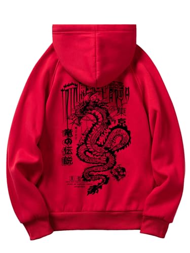 COZYEASE Men's Hoodie Oversized Graphic Hoodies Pullover Long Sleeve Drawstring Casual Hooded Sweatshirt Trendy Red S