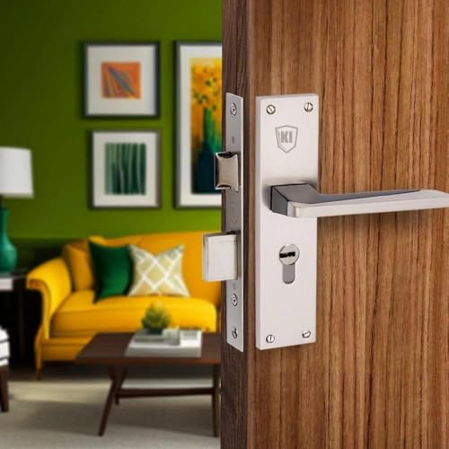 Image of 1007 CY 8 inch Silver matt zinc Handle Set | Heavy-Duty 6- Lever Brass Cylindrical Mortise Door Lock Set | Safety Door Lock for Main Door, Office, Bedroom, Living Room | (2 Years Warranty)