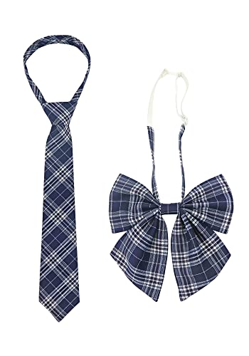 Image of PROCOS 2 Pcs Necktie Bow Tie Unisex Uniform Adjustable Plaid Tartan Bow Tie Necktie Set Cosplay Costume