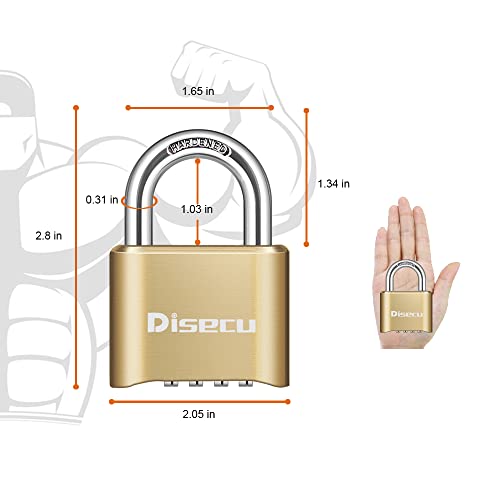 Image of 1 Pack disecu 4 Digit Combination Lock, Heavy Duty Outdoor Waterproof Padlock for School Gym Locker, Fence, Gate, Storage Unit, Toolbox (Gold Brass)