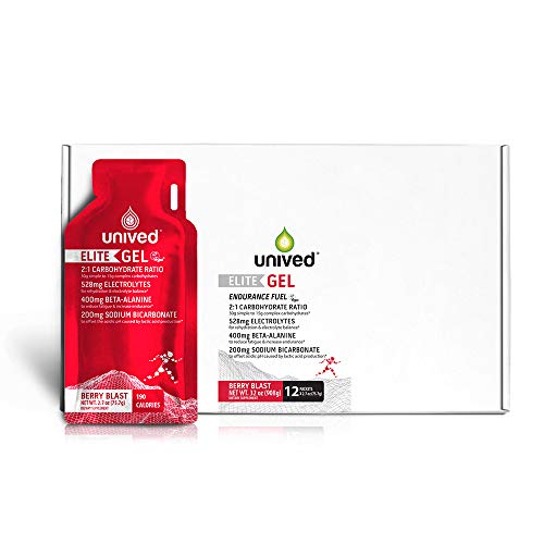 Image of Unived Elite Gel, 2:1 Carbohydrate Ratio, 45g Carbs, 528mg Electrolytes, 400mg Beta-Alanine, 200mg Sodium Bicarbonate, Sports Nutrition Energy Gel, Vegan & Gluten-Free, Berry Blast, 190kcal