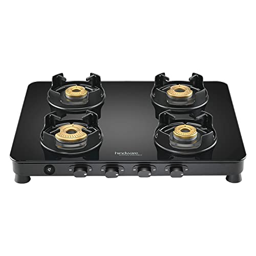 Hindware ALVERIO 4 Burner Gas Stove with Glass Top, 8mm Thick Toughened