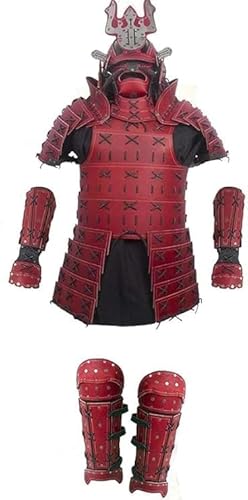 Al Izel-Full Samurai Armor - Leather Armor for LARP and Cosplay-Red&Black (4X-Large)