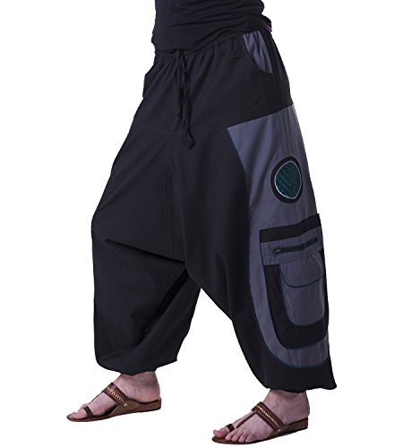 KUNST UND MAGIE Flower of Life Hippie Haremshose Goahose, Größe:XXL, Farbe:Schwarz/Grau thumbnail